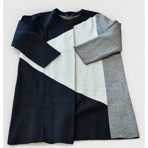 Ann Taylor Womens L Colorblock Long Open Cardigan Jacket‎ Black Gray Career